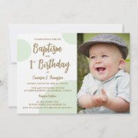 1st Birthday Baptism Photo Green Gold Custom