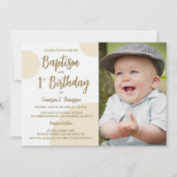 1st Birthday Baptism Photo Neutral Beige Custom