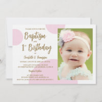 1st Birthday Baptism Photo Pink Gold Custom