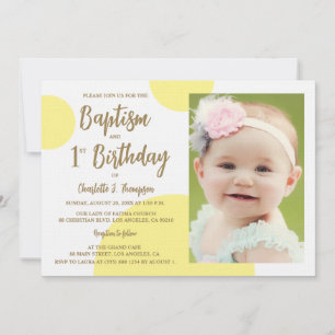 1st Birthday Baptism Photo Yellow Gold Custom Invitation