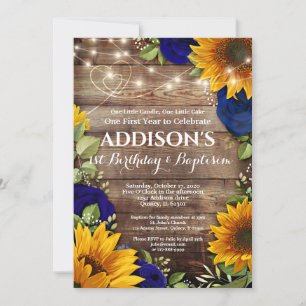 1st Birthday Baptism Sunflower & Roses Invitation