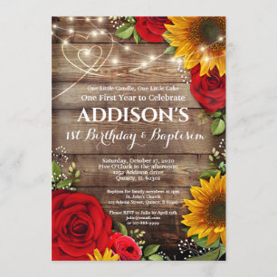 1st Birthday Baptism Sunflower & Roses Invitation