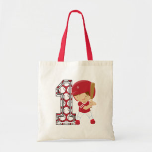 1st Birthday Baseball Batter Red and White Tote Bag