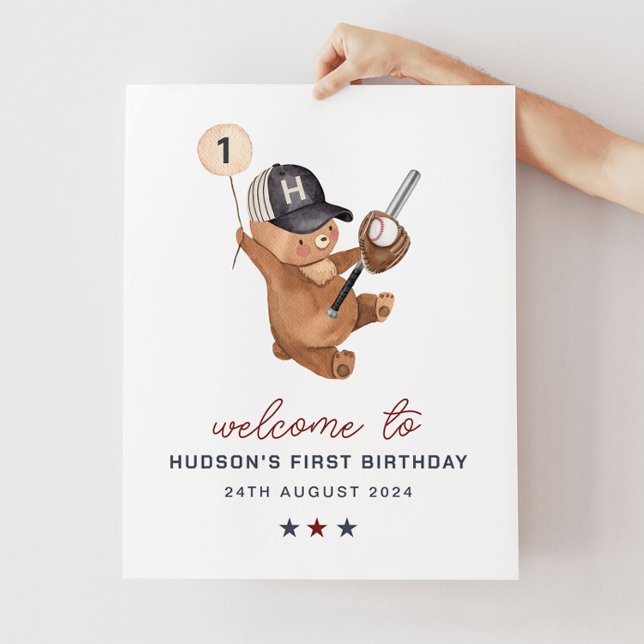 1st Birthday Baseball Bear Banner - Welcome Sign (1st Birthday Baseball Bear Banner - Welcome Sign)