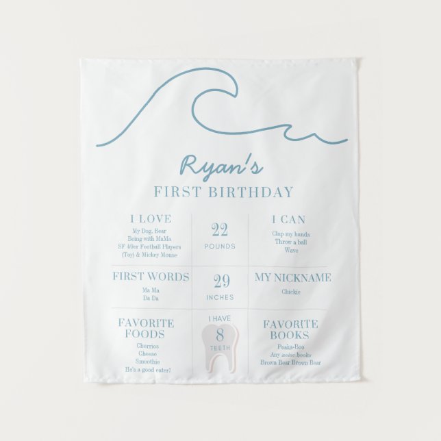 1st Birthday Beach Club The Big One Milestone Fact Tapestry (Front)