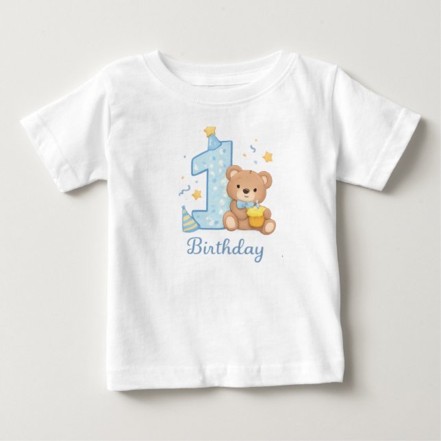 1st Birthday Bear Toddler T-Shirt – Cute Blue Bear (Front)