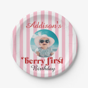 1st Birthday Berry-Sweet Birthday with Photo  Paper Plate