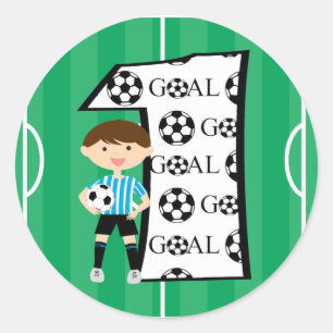 1st Birthday Blue and White Soccer Goal Stickers