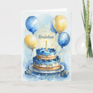 1st Birthday Blue Balloons Blueberry Boy Name Card