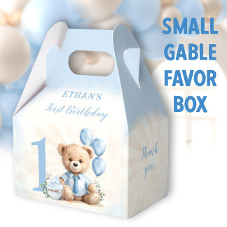 1st Birthday Blue Beige Teddy Bear Number Favour Box