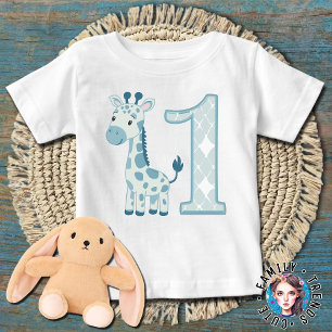 1st birthday Blue Giraffe Baby T-Shirt