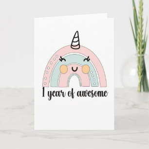 1st Birthday Boho Rainbow 1 Year Old Unicorn Card