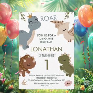 1st Birthday Boho theme Dinosaurs  Invitation