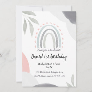 1st birthday boho watercolor baby shawer  invitation