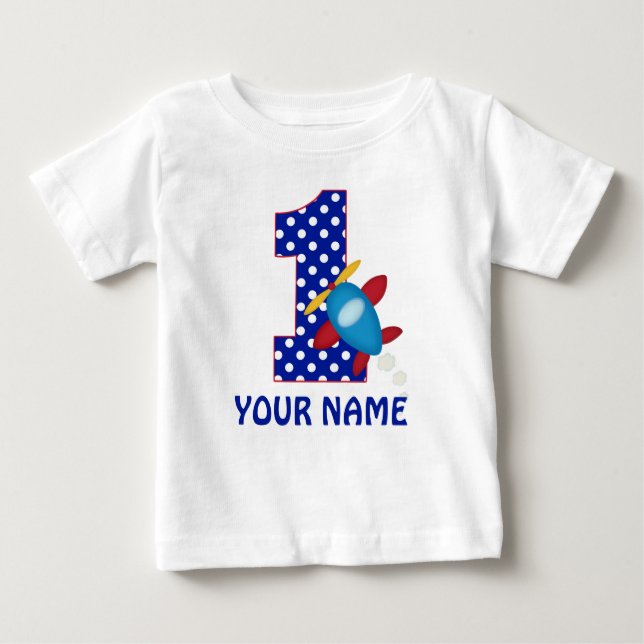 1st Birthday Boy Aeroplane Personalised Shirt (Front)