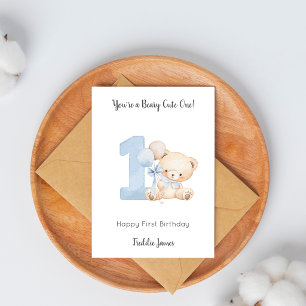 1st Birthday Boy Balloon Teddy Bear  Card