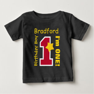 1st Birthday Boy BLACK One Year Custom Name A07E2 Baby T-Shirt