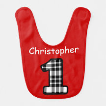 1st Birthday Boy BLACK Plaid Custom Name V05