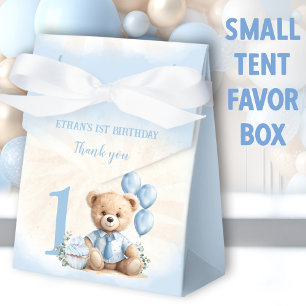 1st Birthday Boy Blue Beige Teddy Bear Tent Favour Box