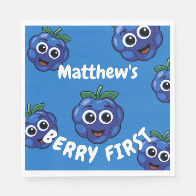 1st Birthday Boy Blue Berryfirst Napkin (Front)