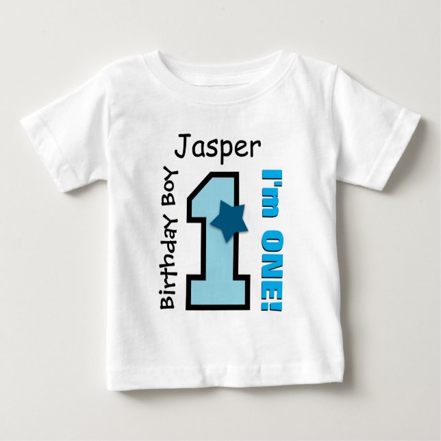 1st Birthday Boy BLUE One Year Custom Name A03 Baby T-Shirt (Front)
