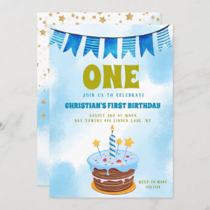 1st Birthday Boy Cake Invitation