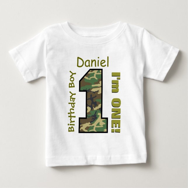 1st Birthday Boy Camo One Year Custom Name V007 Baby T-Shirt (Front)