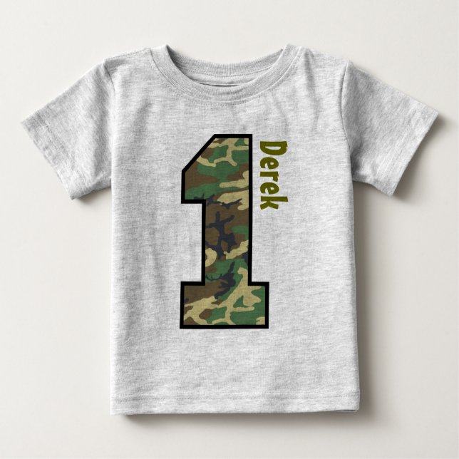 1st Birthday Boy Camo One Year Custom Name V007A8 Baby T-Shirt (Front)