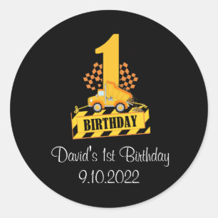 1st Birthday Boy Construction Theme Classic Round Sticker
