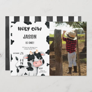 1st Birthday Boy Cow Birthday Photo Invitation