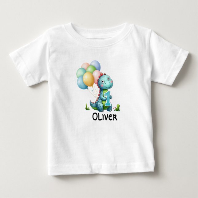 1st Birthday Boy Dinosaur personalised name Shirt (Front)