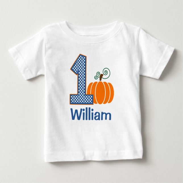 1st Birthday Boy Fall Pumpkin Personalised Baby T-Shirt (Front)