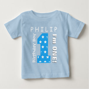 1st Birthday Boy One Year Blue Stars V01H Baby T-Shirt
