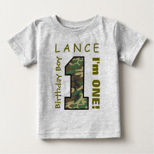 1st Birthday Boy One Year Camo Number V01L1 Baby T-Shirt
