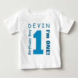 1st Birthday Boy One Year White Blue Number V01S Baby T-Shirt