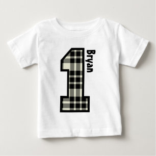 1st Birthday Boy PLAID One Year Custom Name V007B Baby T-Shirt