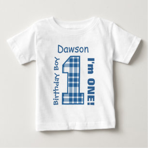 1st Birthday Boy PLAID One Year Custom Name V03 Baby T-Shirt