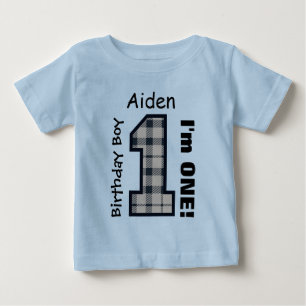 1st Birthday Boy PLAID One Year Custom Name V10 Baby T-Shirt