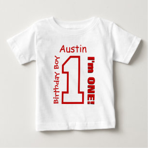 1st Birthday Boy RED One Year Custom Name A01 Baby T-Shirt