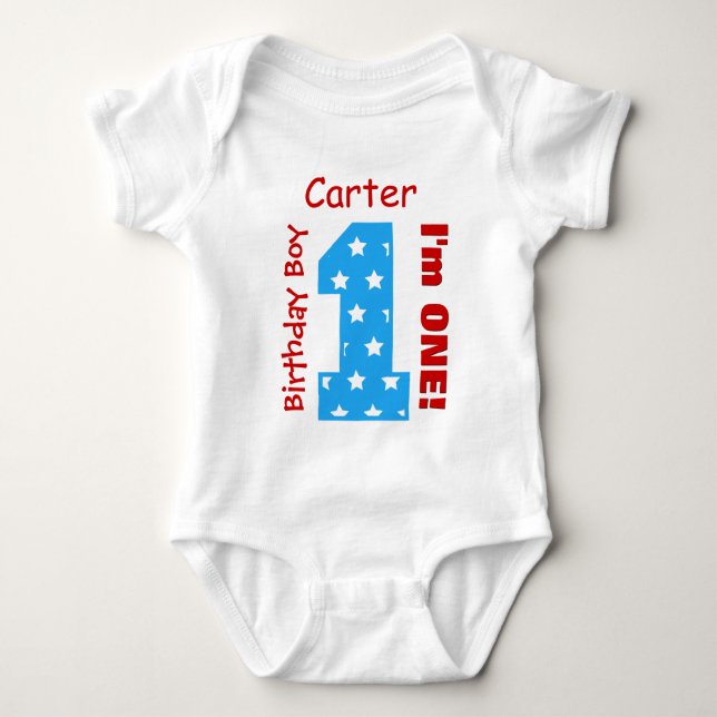 1st Birthday Boy STARS 1 Year Custom Name V12 Baby Bodysuit (Front)