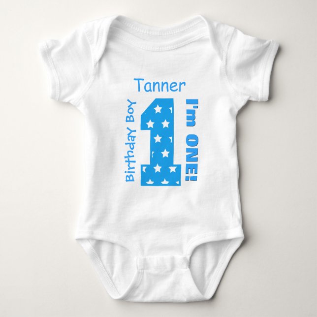 1st Birthday Boy STARS 1 Year Custom Name V13 Baby Bodysuit (Front)