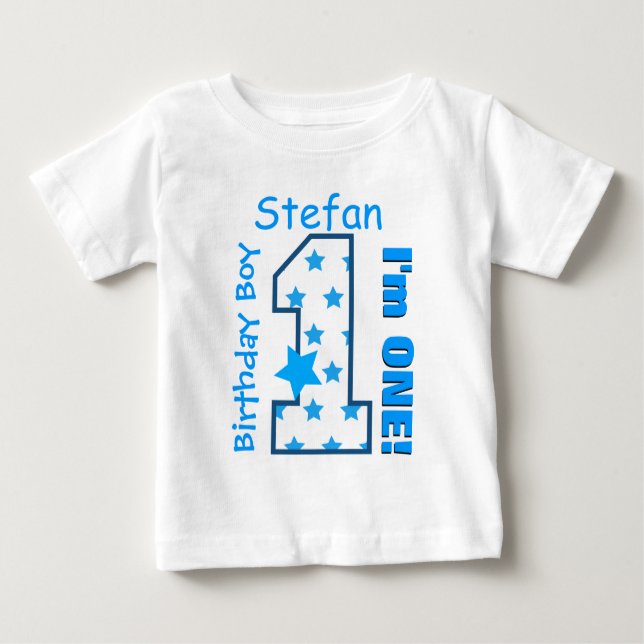 1st Birthday Boy Stars One Year Custom Name V006A Baby T-Shirt (Front)