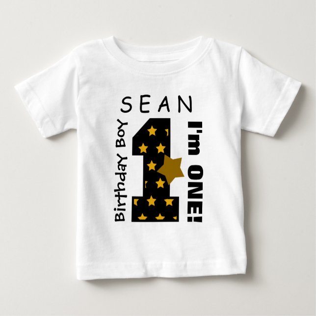 1st Birthday Boy Stars One Year Custom Name V006C Baby T-Shirt (Front)