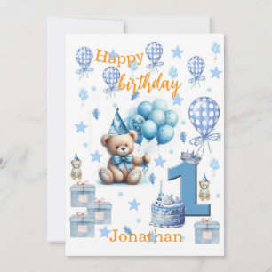 1st. Birthday Boy Teddy Bear Blue Invitation
