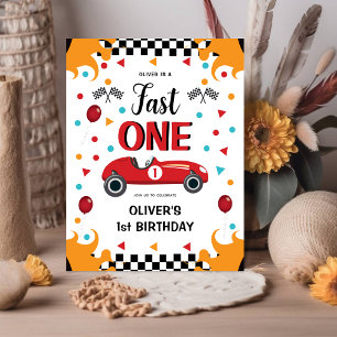 1st Birthday Boy's Fast One Racing Car  Invitation Postcard