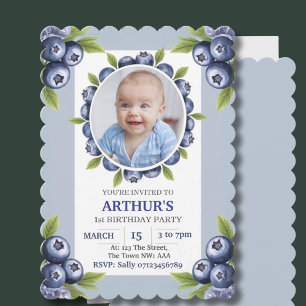 1st Birthday Boy's first birthday blueberry  Invitation