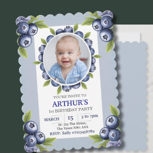 1st Birthday Boy's first birthday blueberry  Invitation