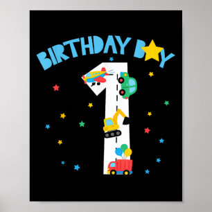 1st Birthday Boys Kids Transportation One 1 Year O Poster