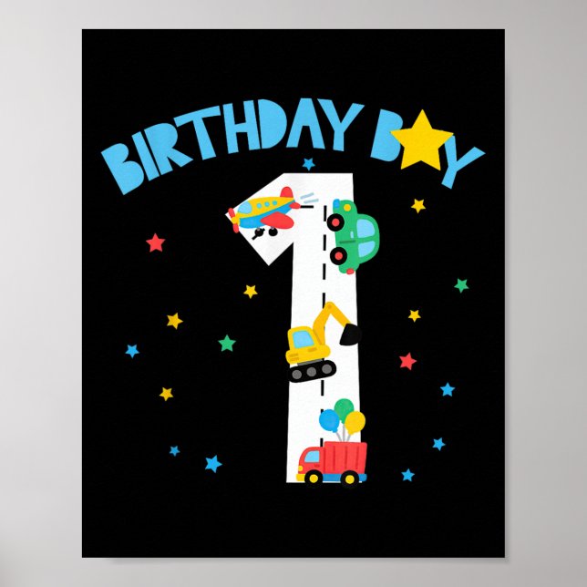 1st Birthday Boys Kids Transportation One 1 Year O Poster (Front)
