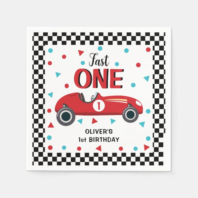 1st Birthday Boy's Red Racing Car Party  Napkin (Front)